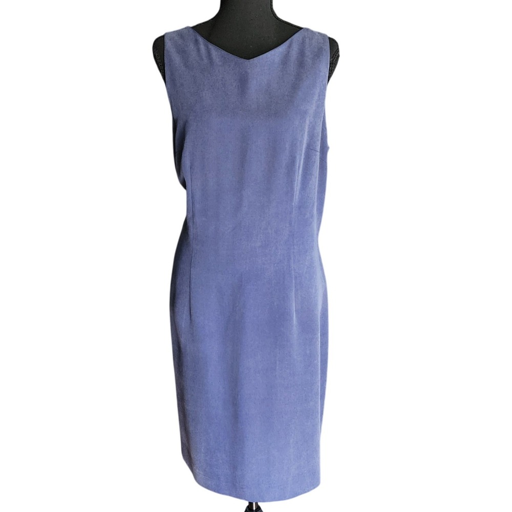 Amanda Smith Womens 90's Tailored Sheath Midi V-Neck Dress Periwinkle Blue 14